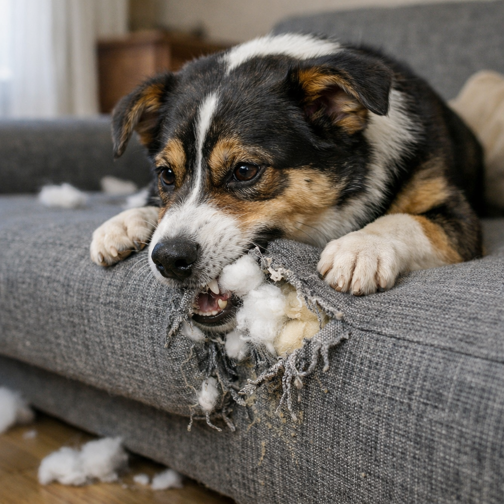 犬が家具を噛む理由とは？ストレスとの関係🐶🪑