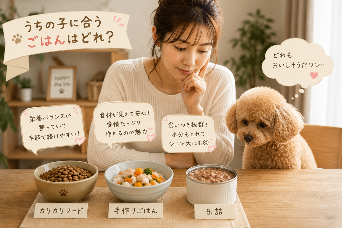 犬の主食は何を選ぶべき？カリカリ・手作り・生食・缶詰、それぞれの特徴を犬の管理栄養士が解説